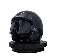 Open-face Jet Helmet Motorcycle Adult Retro 3/4 Half Helmets with Lens ABS Sturdy Impact-resistant Suitable for Urban CommutingStreet Riding Glossy black XL/61-62cm