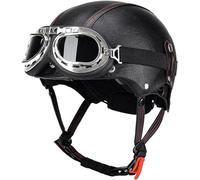 Open Face Motorbike Helmet Half Helmet Brain Cap Vintage Motorcycle Helmet German Style Pilot Helmet Scooter Helmet ECE 22.06 Approved for Men Women Adult Crash Helmet 6,54~61cm