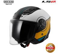 OPEN FACE MOTORBIKE HELMET LS2 OF616 AIRFLOW II COVER MATT WHITE BROWN Ece22.06