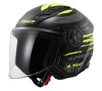 LS2 OF616 Airflow II Open Face Motorcycle Scooter Helmet - Brush Black/Hi-Vis