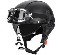 Open Face Motorbike Helmet Moped Helmet Motorcycle Half Helmet DOT/ECE Approved Scooter Half Helmet Adult Men Women Motorcycle Half Helmet with Goggles for Adult Men Women 1,M(57-58CM)