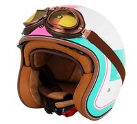 Open Face Motorbike Helmet, Retro Jet Pilot DOT ECE Approved Quick Release Buckle Vintage Half Face Helmet For Men Women, For Moped Scooter Cruiser(E,S=(55~56cm))