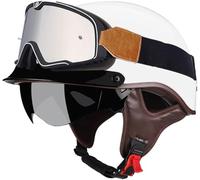 Open Face Motorbike Helmet Vintage Half Helmet Brain Cap Cruiser Chopper Scooter Pilot Jet Helmet DOT/ECE Certified Personality Retro Motorcycle Helmet 2,XL