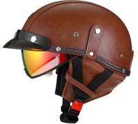 Open Face Motorbike Hrlmet, Motorcycle Vintage German Leather Half Helmet, DOT/ECE Approved with Goggles Visor Chopper Pilot Moped Bicycle Cruiser Scooter 6,M