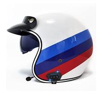 Open Face Motorcycle Bluetooth Helmet, Vintage Style Bluetooth 3/4 Half Helmet, DOT/ECE Certified Men Women Adults Scooter Moped Light Street Bike Helmet with Sun Visor,Blue,L