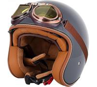 Open Face Motorcycle Half Helmet ECE 22.06 Approved Motorbike Crash Helmet with Sun Visor Retro Vintage Style Motorbike Jet for Youth Men Women A4,XXL/(63~64cm)