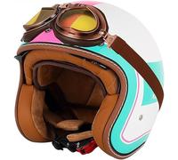 Open Face Motorcycle Half Helmet ECE 22.06 Approved Motorbike Crash Helmet with Sun Visor Retro Vintage Style Motorbike Jet for Youth Men Women A3,XL/(61~62cm)