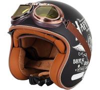 Open Face Motorcycle Half Helmet ECE 22.06 Approved Motorbike Crash Helmet with Sun Visor Retro Vintage Style Motorbike Jet for Youth Men Women A2,XL/(61~62cm)