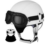 Open Face Motorcycle Helmet, Half Motorbike Leather Jet Helmet Retro Style With Visor, Crash Helmet ECE Approved for Men And Women Scooter Chopper(O,XL=(61~62cm))