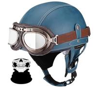 Open Face Motorcycle Helmet, Half Motorbike Leather Jet Helmet Retro Style With Visor, Crash Helmet ECE Approved for Men And Women Scooter Chopper(H,L=(59~60cm))