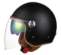 Open-face motorcycle helmet, scooter helmet with double visor, removable liner, ear protection, ECE certified motorcycle helmet, suitable for men and women, vintage leather half helmet 7,XL60-62CM