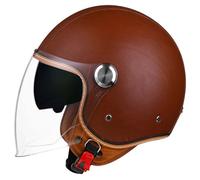 Open-face motorcycle helmet, scooter helmet with double visor, removable liner, ear protection, ECE certified motorcycle helmet, suitable for men and women, vintage leather half helmet 4,XL60-62CM