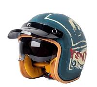 Open-face Motorcycle Helmet with Built-in Visor Retro Classic Scooter Bicycle Jet 3/4 Half Helmets for Men Women Urban Commuting Blue XXL/63-64cm