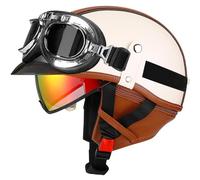 Open Face Motorcycle Helmets With Goggles Comfortable Lining Motorbike Crash Half Helmet, ECE Approved Retro Motocross Helmet, Men Women Adult For Scooter Cruiser D03, L:57-58cm
