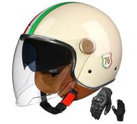 Open Face Safety Helmet Double Visor ABS Shell ECEDOT Compliant Anti-Scratch HD Lens Retro Cruiser Scooter Moped Half Helmet for Men Women