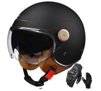 Open Face Safety Helmet Double Visor ABS Shell ECEDOT Compliant Anti-Scratch HD Lens Retro Cruiser Scooter Moped Half Helmet for Men Women