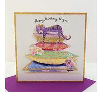 Open Female Birthday Card from the Artisan Range - Cat on Cushions - Foil & Embossed Finish- for Her