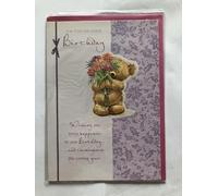 Open Female Happy Birthday Card Cute Bear Holding Bouquet Flowers For You
