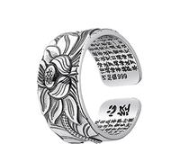 Open Finger Rings Sterling Silver Retro Lotus Flower Printing Adjustable Rings for Women