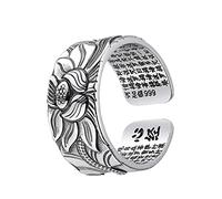 Open Finger Rings Sterling Silver Retro Lotus Flower Printing Adjustable Rings for Women