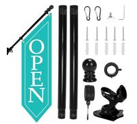 OPEN Flag with Pole Kit - Heavy Duty Canvas Open Banner for Business Storefront, 42x12 Inch Outdoor Double-Sided Sign with Bracket - Advertising Signage for Retail & Shops (Teal)