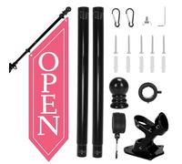 OPEN Flag with Pole Kit - Heavy Duty Canvas Open Banner for Business Storefront, 42x12 Inch Outdoor Double-Sided Sign with Bracket - Advertising Signage for Retail & Shops (Pink)