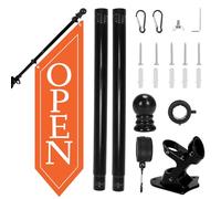 OPEN Flag with Pole Kit - Heavy Duty Canvas Open Banner for Business Storefront, 42x12 Inch Outdoor Double-Sided Sign with Bracket - Advertising Signage for Retail & Shops (Orange)