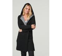Izabel London Open Front Hooded Longline Cardigan for Women UK with Open Front, Long Sleeves and Knee Length fit. Black