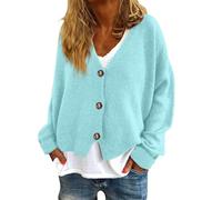 Open Front Waterfall Cardigan Plus Size Ladies Cardigans Womens Autumn Spring Casual Solid V Neck Elegant Cardigan Casual Long Sleeve Cardigans Long Sleeve for Women UK Light Blue