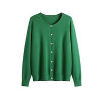Open Front Waterfall Cardigan Short Sleeved Cardigan Women's Round Neck Long Sleeved Autumn and Winter Models of Classic Versatile Basic Womens Jacket Cute Green