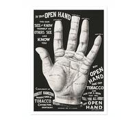Open Hand, Palm Reading Vintage Advertisment Art Print, Retro Illustration Matchbox Wall Art Poster, Bedroom Home Decor Picture, A4 (Print Only) - 29.7x21cm