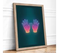 Open Hands Glow Modern Framed Wall Art Print A2 (59.4×42cm) Oak, Wall Decor for Living Room, Bedroom, Office & Home, Ready to Hang, Art Gift