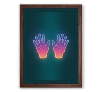 Open Hands Glow Modern Framed Wall Art Print A4 (29.7×21cm) Walnut, Wall Decor for Living Room, Bedroom, Office & Home, Ready to Hang, Art Gift