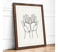 Open Hands Minimalist Framed Wall Art Print A3 (42×29.7cm) Walnut, Wall Decor for Living Room, Bedroom, Office & Home, Ready to Hang, Art Gift