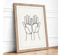Open Hands Minimalist Framed Wall Art Print A4 (29.7×21cm) Oak, Wall Decor for Living Room, Bedroom, Office & Home, Ready to Hang, Art Gift
