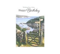 Open Happy Birthday Card - Outdoor Scene Mens Male - Size: 7.5" x 5.25" (b)