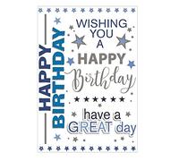 Open Happy Birthday Card - Script Mens Male - Size: 7.5" x 5.25" (P)