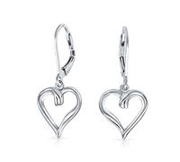 Open Heart Shaped Romantic .925 Sterling Silver Dangle Lever back Earrings For Women For Girlfriend 1.5 Inches