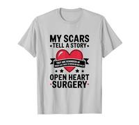 Open Heart Surgery Scars Tell A Story, Heart Attack Survivor T-Shirt, Men, Silver Grey, Small