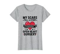 Open Heart Surgery Scars Tell A Story, Heart Attack Survivor T-Shirt, Women, Heather Grey, Small