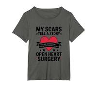 Open Heart Surgery Scars Tell A Story, Heart Attack Survivor T-Shirt, Women's Plus, Asphalt Grey, 2X