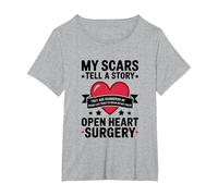 Open Heart Surgery Scars Tell A Story, Heart Attack Survivor T-Shirt, Women's Plus, Heather Grey, 2X