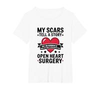 Open Heart Surgery Scars Tell A Story, Heart Attack Survivor T-Shirt, Women's Plus, White, 2X