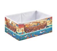 Open Home Storage Bins Foldable Cloth Storage Organizer Baskets for Classroom 15.75x10.63x6.96in Colorful Illustration Of The Bible Story Featuring An Enormous Wooden Ark with Various