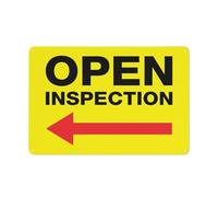 Open Inspection Left Arrow Yellow Sign 12 X 8 Inches Aluminum Sign Reflective - Uv Protected, Waterproof, Weatherproof And Fade Resistant - 4Pre-Drilled Holes