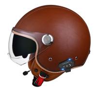 Open Jet Helmet, Bluetooth Motorcycle 3/4 Helmet with Built-in Headphones and Microphone with Retractable Visor, ECE Certified Retro Motorcycle Helmet for Adult Men and Women 11,L57-60CM