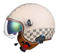 Open Jet Helmet, Bluetooth Motorcycle 3/4 Helmet with Built-in Headphones and Microphone with Retractable Visor, ECE Certified Retro Motorcycle Helmet for Adult Men and Women 6,M54-57CM