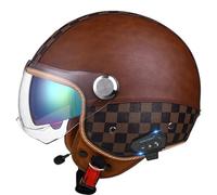 Open Jet Helmet, Bluetooth Motorcycle 3/4 Helmet with Built-in Headphones and Microphone with Retractable Visor, ECE Certified Retro Motorcycle Helmet for Adult Men and Women 4,L57-60CM