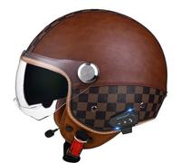 Open Jet Helmet, Bluetooth Motorcycle 3/4 Helmet with Built-in Headphones and Microphone with Retractable Visor, ECE Certified Retro Motorcycle Helmet for Adult Men and Women 3,L57-60CM