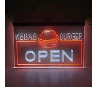 OPEN Kebab Burger LED Neon Sign, Custom USB Powered Dual Color Neon Lights with Dimmer, for Cafe Snack Fast Food Grill Restaurant Wall Hanging Dimmable Decorative, 30X20cm,White Red